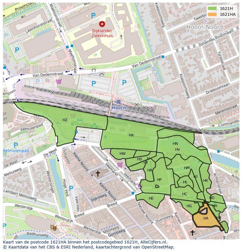Afbeelding van het postcodegebied 1621 HA op de kaart.