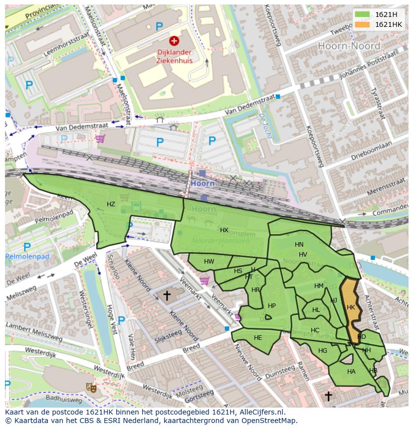 Afbeelding van het postcodegebied 1621 HK op de kaart.