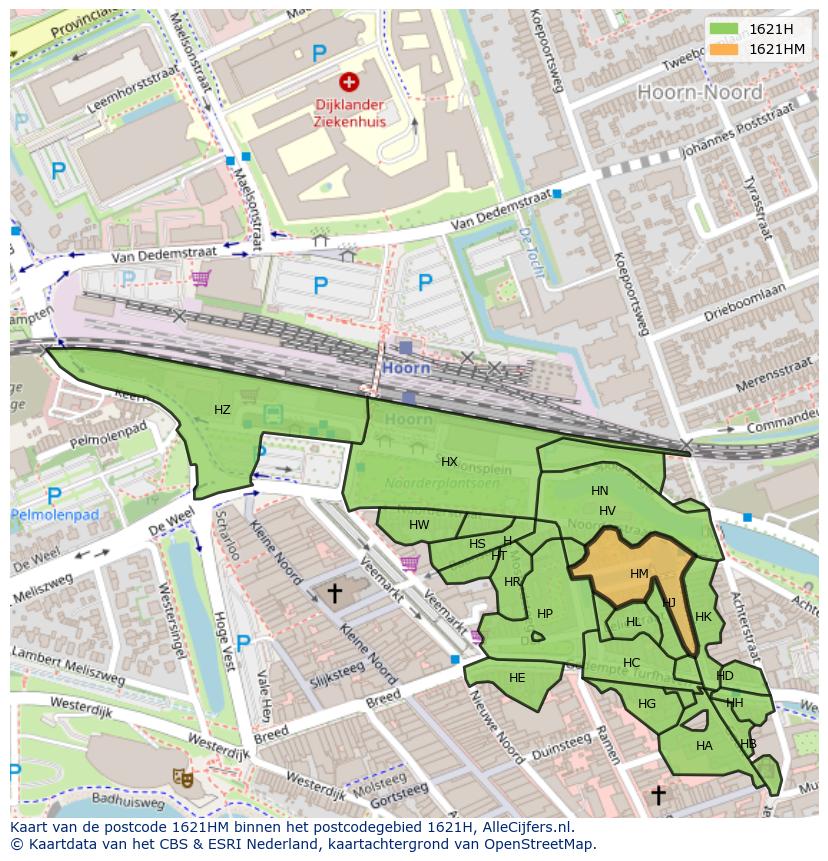 Afbeelding van het postcodegebied 1621 HM op de kaart.