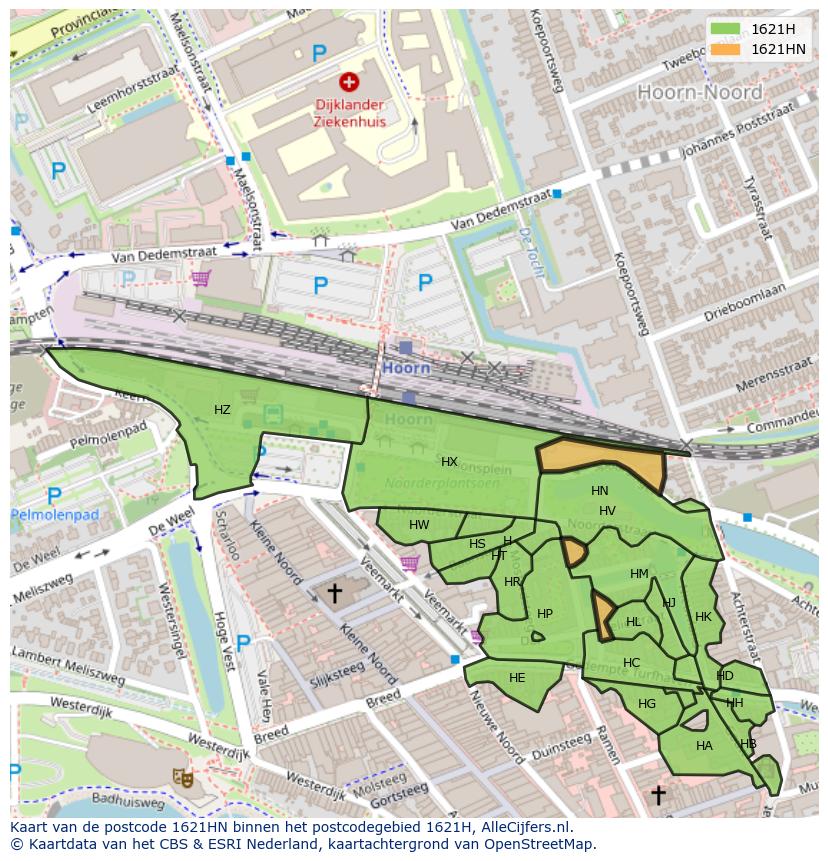 Afbeelding van het postcodegebied 1621 HN op de kaart.