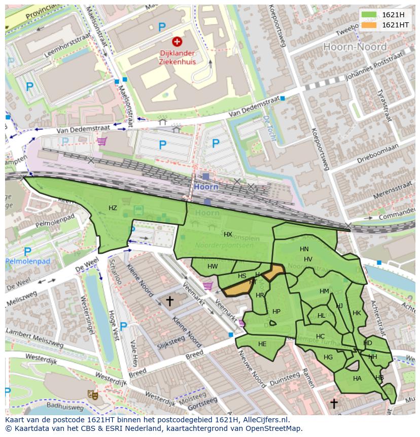 Afbeelding van het postcodegebied 1621 HT op de kaart.