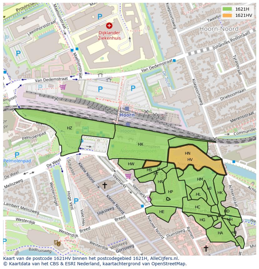 Afbeelding van het postcodegebied 1621 HV op de kaart.