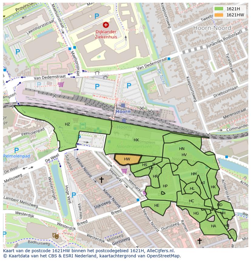 Afbeelding van het postcodegebied 1621 HW op de kaart.