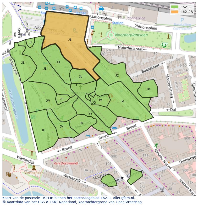 Afbeelding van het postcodegebied 1621 JB op de kaart.