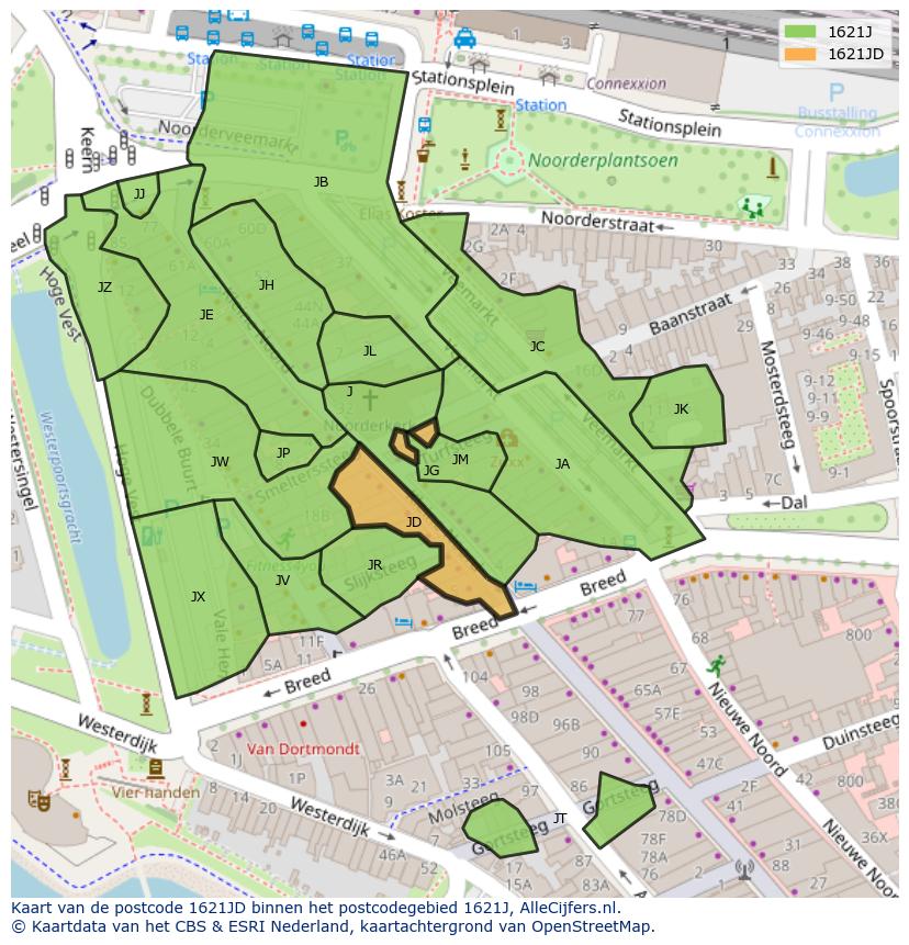 Afbeelding van het postcodegebied 1621 JD op de kaart.