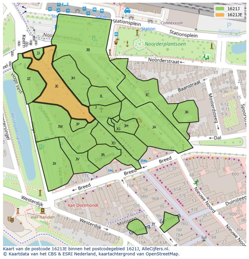 Afbeelding van het postcodegebied 1621 JE op de kaart.