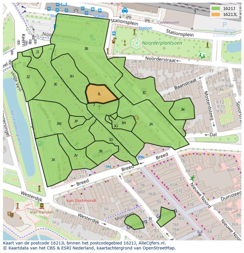 Afbeelding van het postcodegebied 1621 JL op de kaart.
