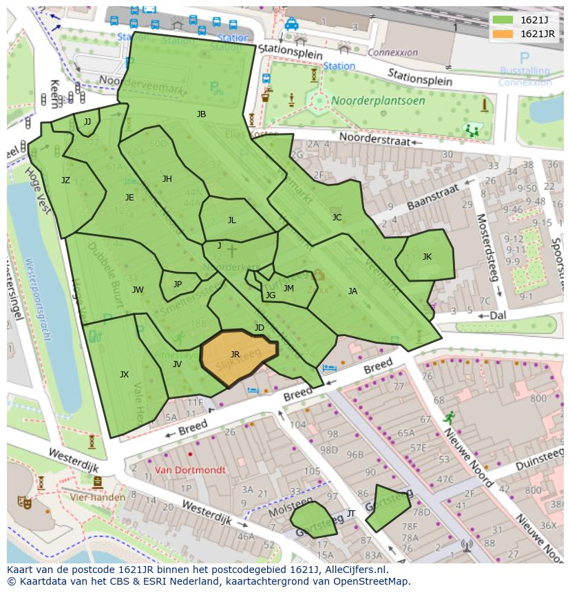 Afbeelding van het postcodegebied 1621 JR op de kaart.