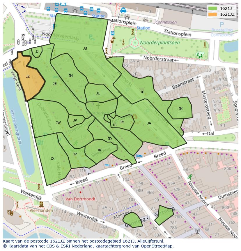Afbeelding van het postcodegebied 1621 JZ op de kaart.