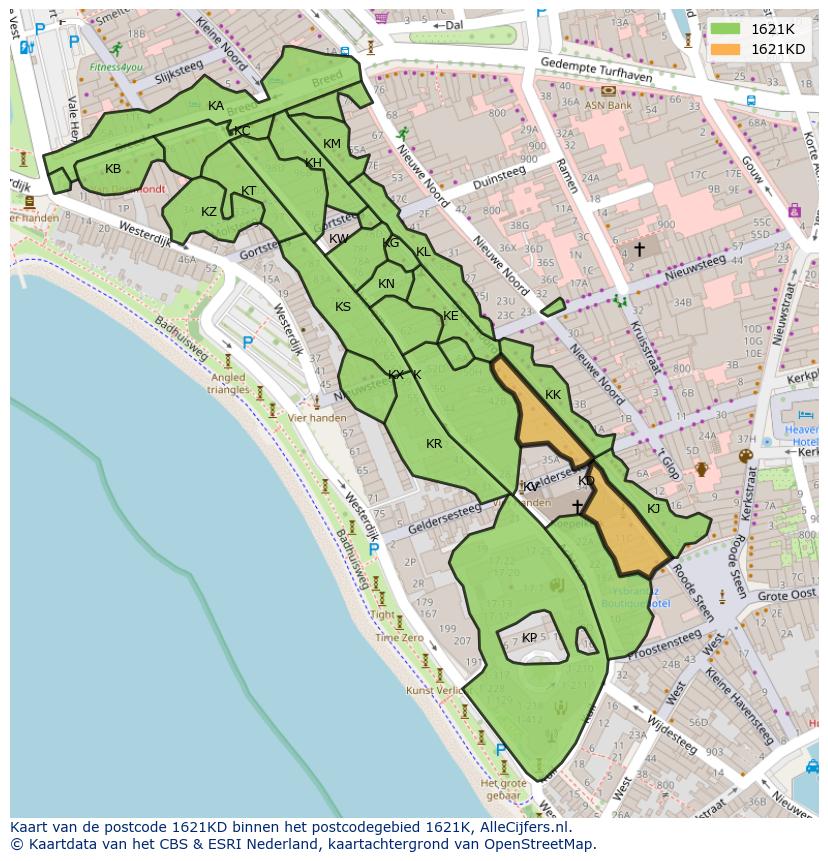 Afbeelding van het postcodegebied 1621 KD op de kaart.