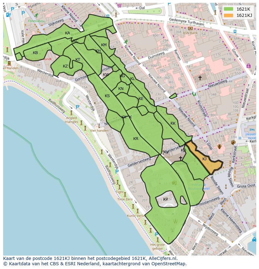 Afbeelding van het postcodegebied 1621 KJ op de kaart.