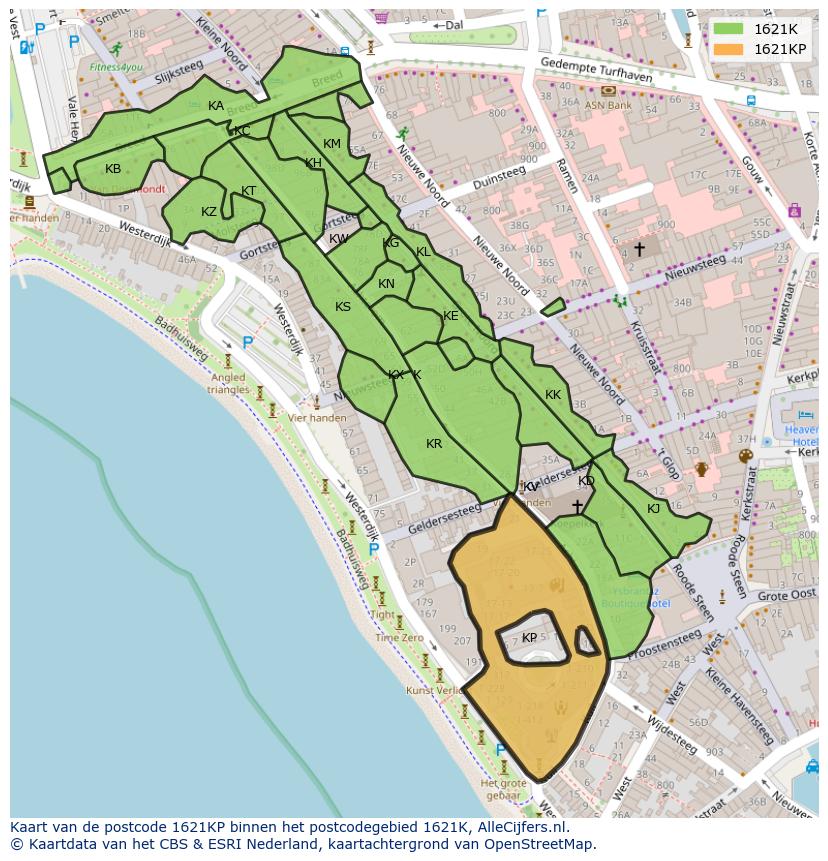 Afbeelding van het postcodegebied 1621 KP op de kaart.