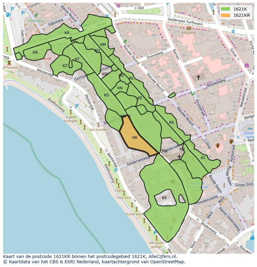 Afbeelding van het postcodegebied 1621 KR op de kaart.