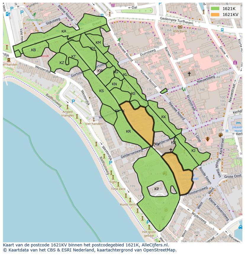 Afbeelding van het postcodegebied 1621 KV op de kaart.