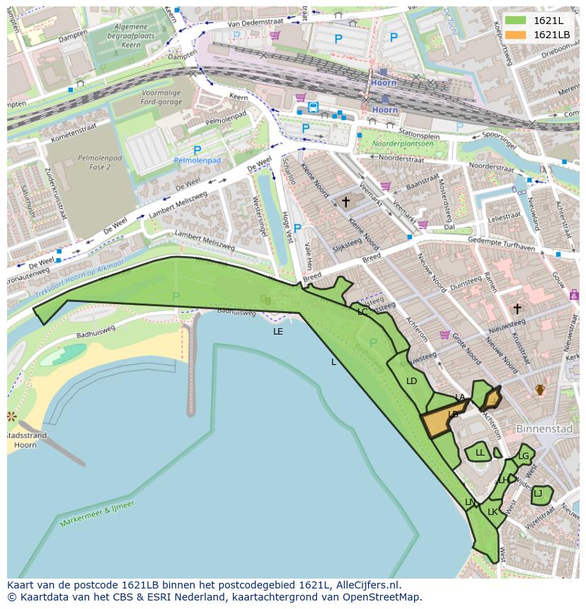Afbeelding van het postcodegebied 1621 LB op de kaart.
