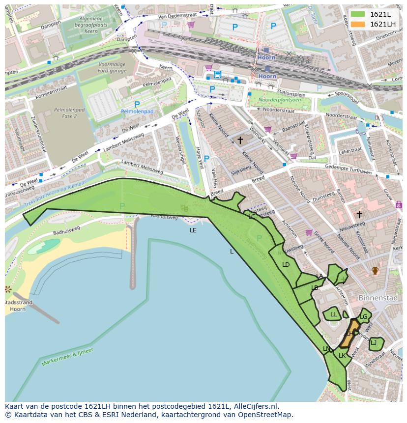 Afbeelding van het postcodegebied 1621 LH op de kaart.