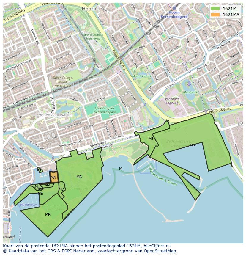 Afbeelding van het postcodegebied 1621 MA op de kaart.