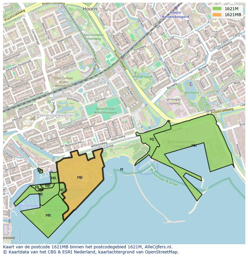 Afbeelding van het postcodegebied 1621 MB op de kaart.