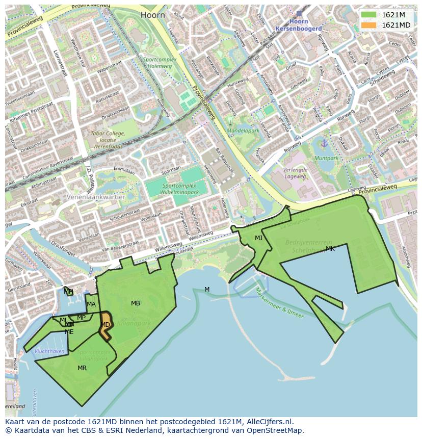 Afbeelding van het postcodegebied 1621 MD op de kaart.
