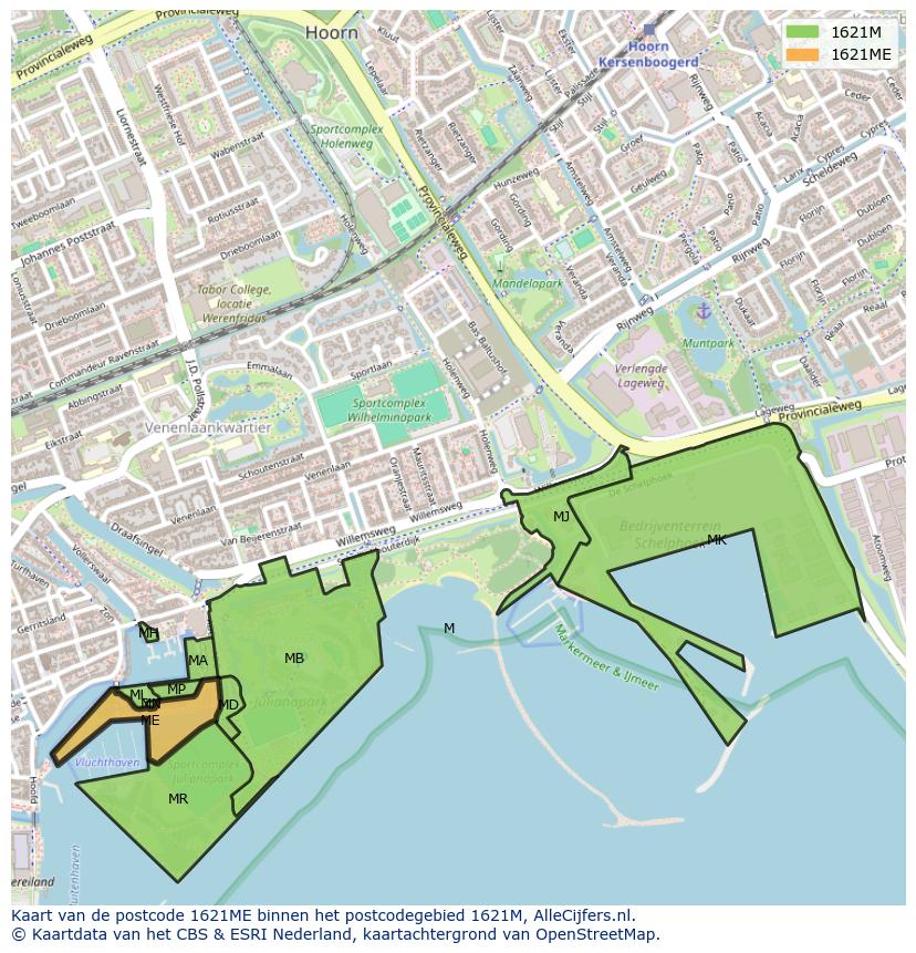 Afbeelding van het postcodegebied 1621 ME op de kaart.