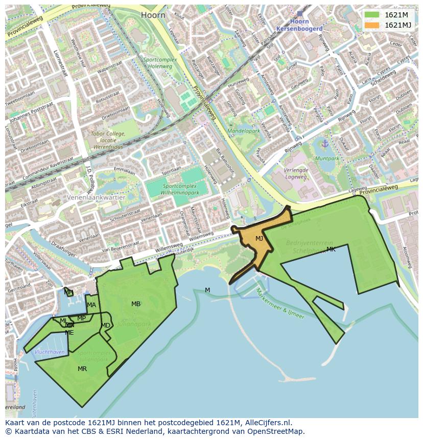 Afbeelding van het postcodegebied 1621 MJ op de kaart.