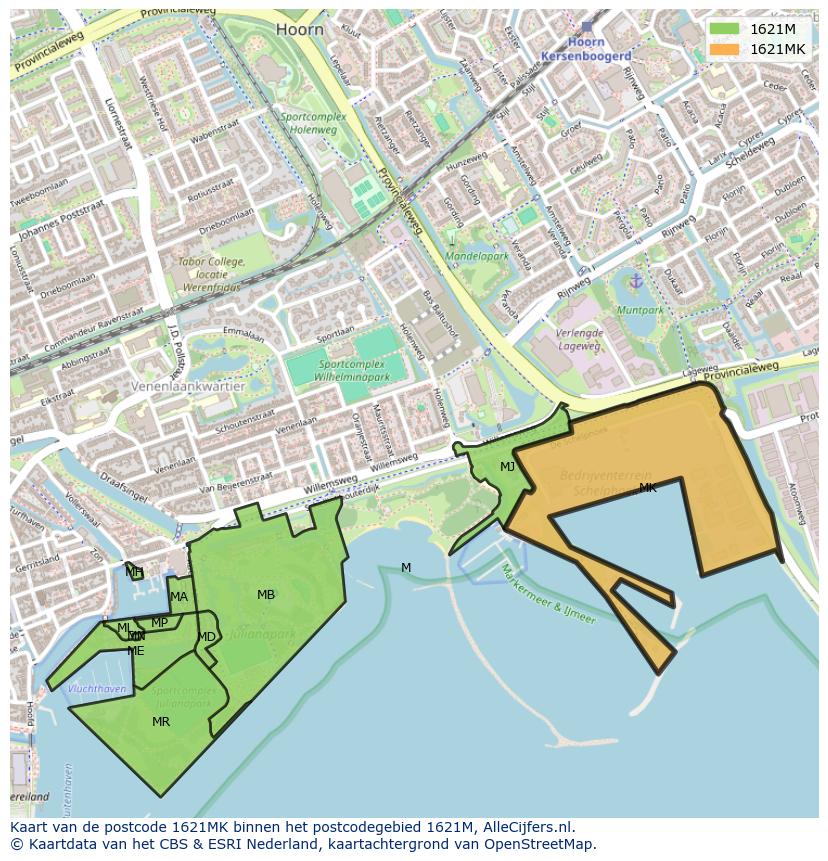 Afbeelding van het postcodegebied 1621 MK op de kaart.