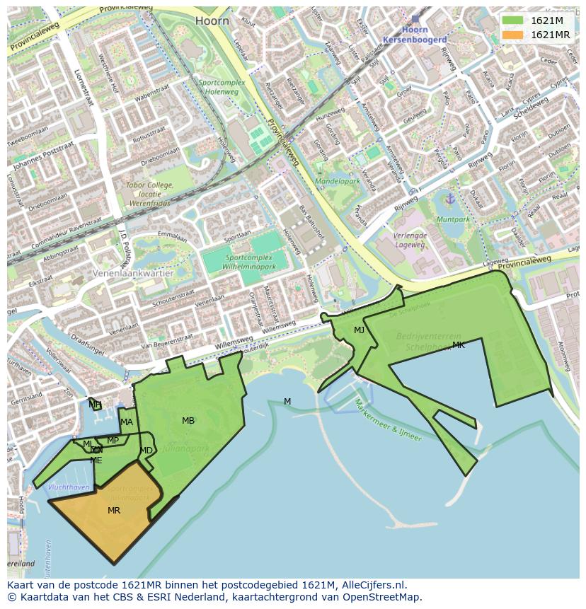 Afbeelding van het postcodegebied 1621 MR op de kaart.