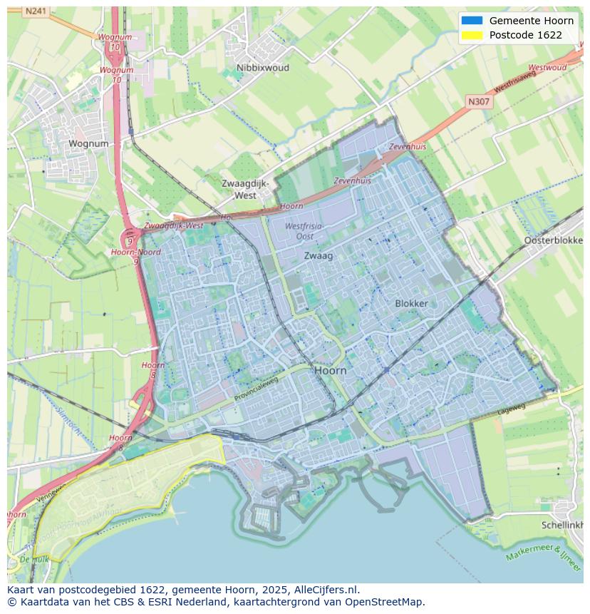 Afbeelding van het postcodegebied 1622 op de kaart.