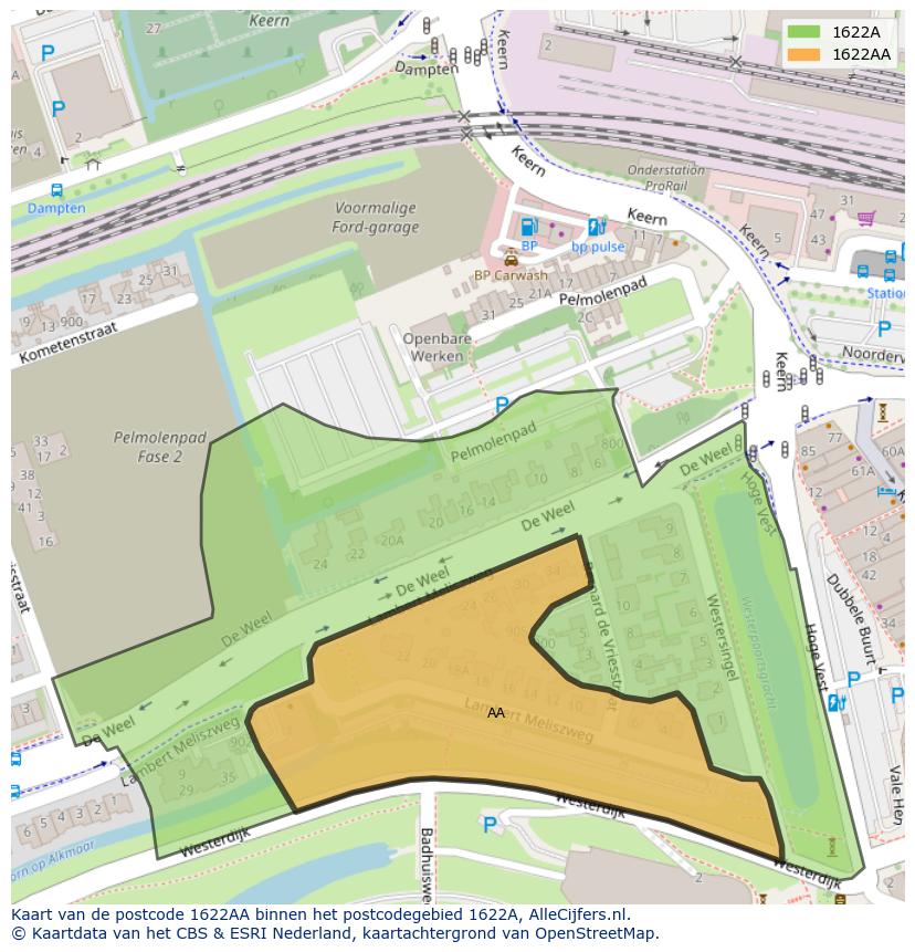 Afbeelding van het postcodegebied 1622 AA op de kaart.
