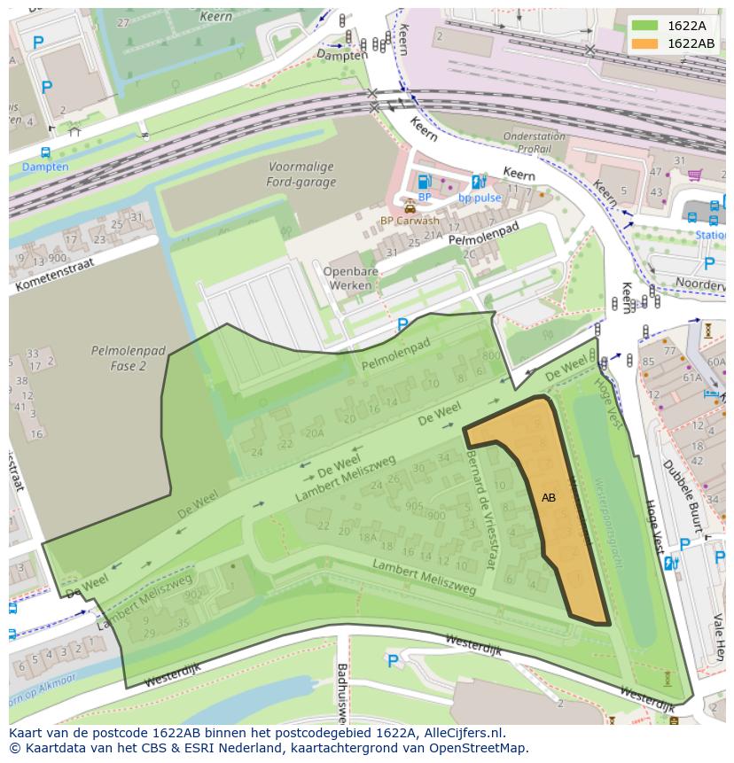 Afbeelding van het postcodegebied 1622 AB op de kaart.