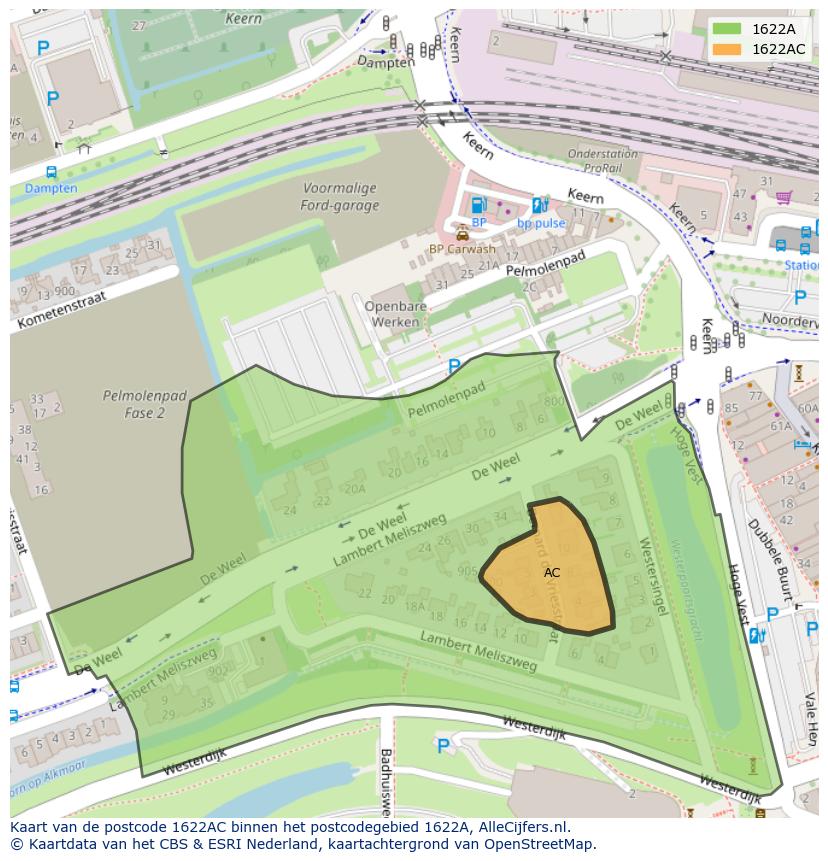 Afbeelding van het postcodegebied 1622 AC op de kaart.
