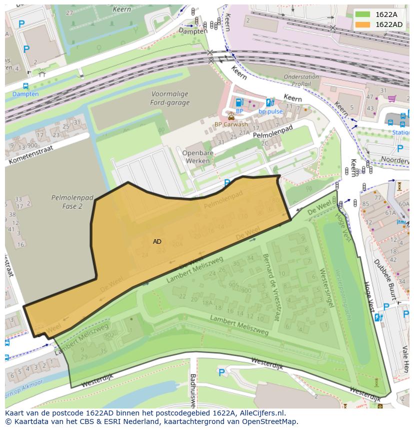 Afbeelding van het postcodegebied 1622 AD op de kaart.