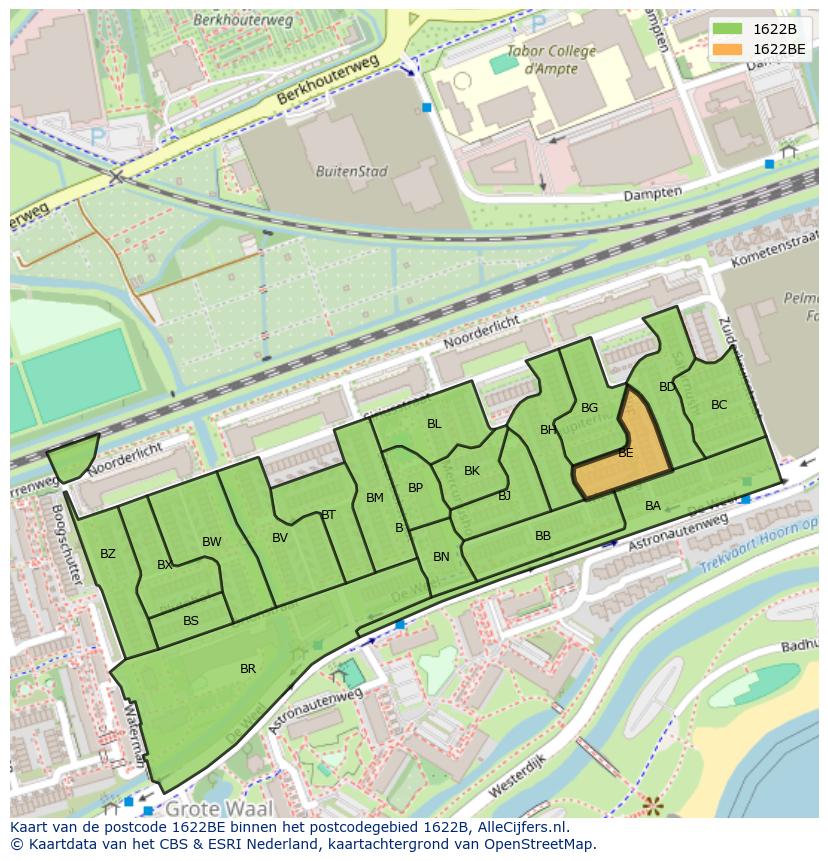 Afbeelding van het postcodegebied 1622 BE op de kaart.
