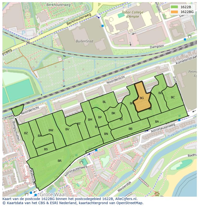 Afbeelding van het postcodegebied 1622 BG op de kaart.