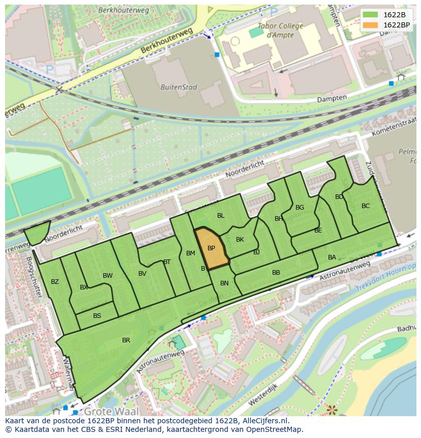 Afbeelding van het postcodegebied 1622 BP op de kaart.
