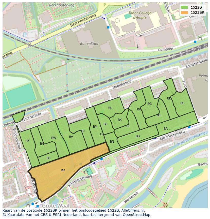 Afbeelding van het postcodegebied 1622 BR op de kaart.