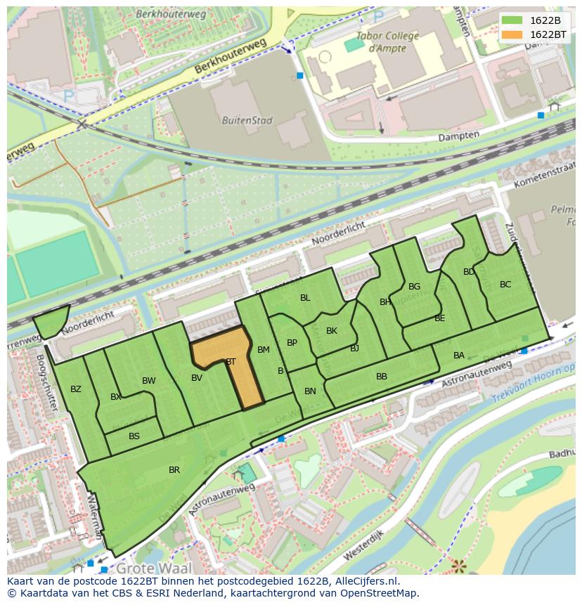 Afbeelding van het postcodegebied 1622 BT op de kaart.