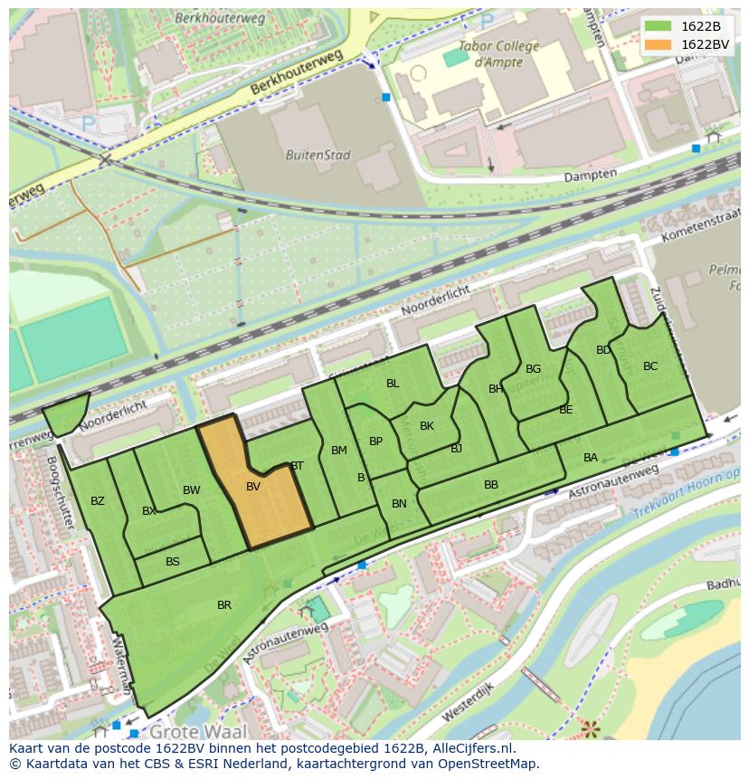 Afbeelding van het postcodegebied 1622 BV op de kaart.
