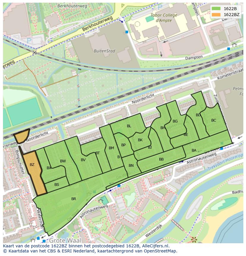 Afbeelding van het postcodegebied 1622 BZ op de kaart.