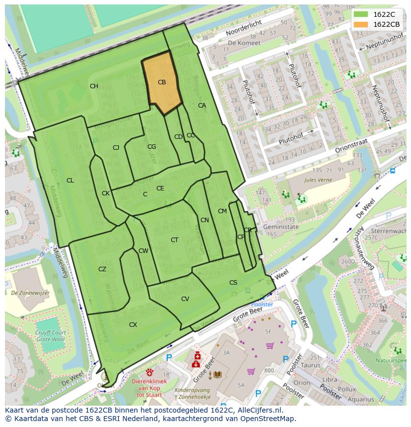 Afbeelding van het postcodegebied 1622 CB op de kaart.