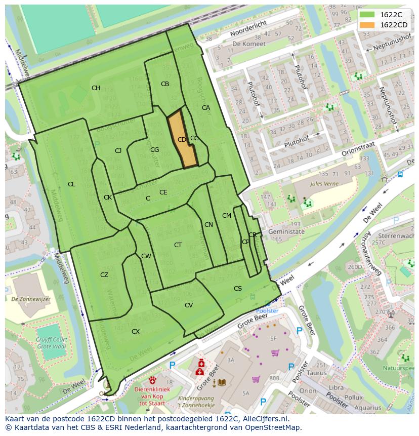 Afbeelding van het postcodegebied 1622 CD op de kaart.