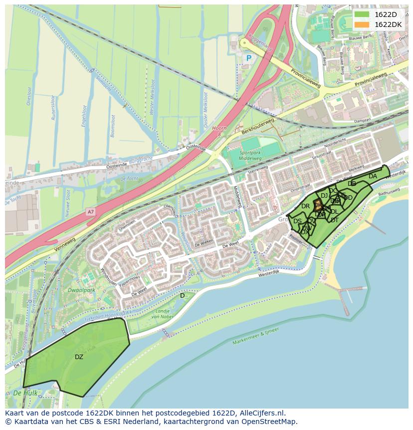 Afbeelding van het postcodegebied 1622 DK op de kaart.