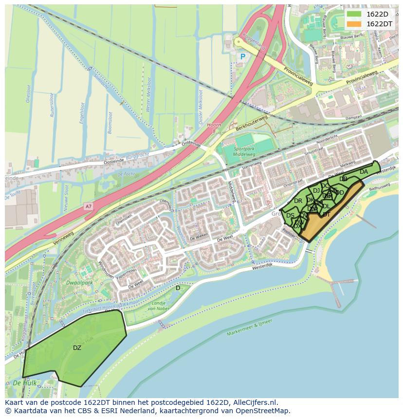 Afbeelding van het postcodegebied 1622 DT op de kaart.