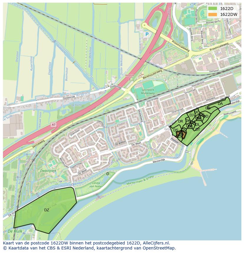 Afbeelding van het postcodegebied 1622 DW op de kaart.