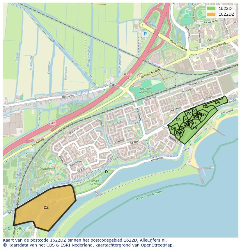 Afbeelding van het postcodegebied 1622 DZ op de kaart.