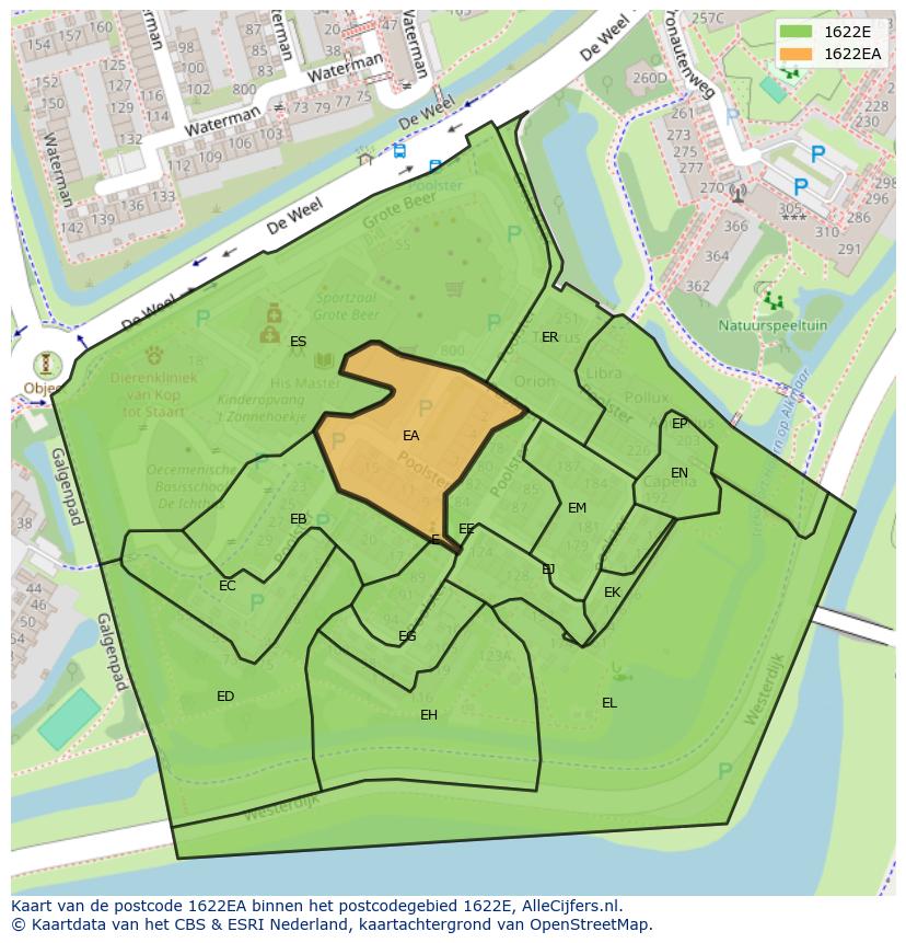 Afbeelding van het postcodegebied 1622 EA op de kaart.