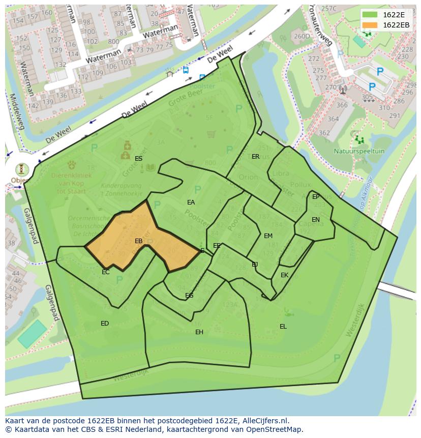 Afbeelding van het postcodegebied 1622 EB op de kaart.