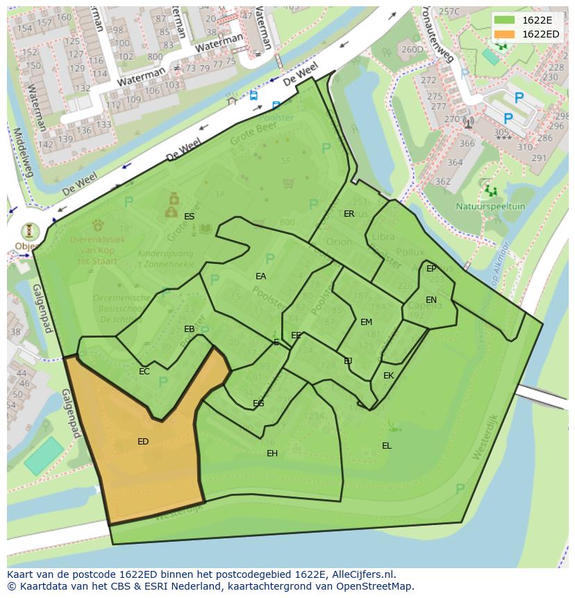 Afbeelding van het postcodegebied 1622 ED op de kaart.