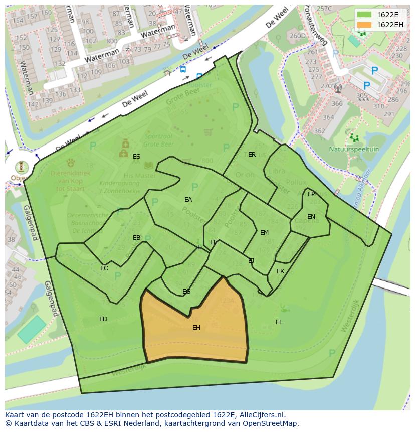 Afbeelding van het postcodegebied 1622 EH op de kaart.