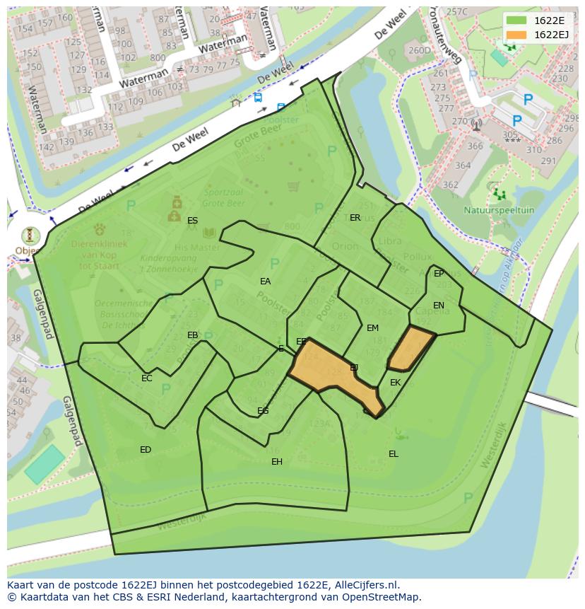 Afbeelding van het postcodegebied 1622 EJ op de kaart.